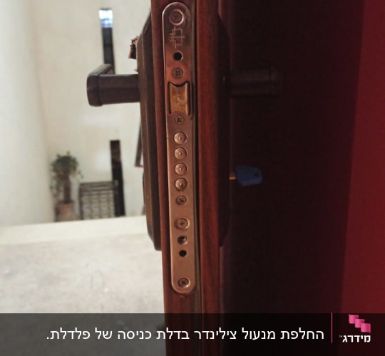 מנעול דלת עם בריחים ומפתח כחול
